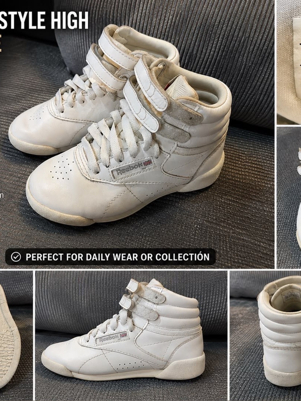Reebok Kids White High-Top Sneakers with Double Strap